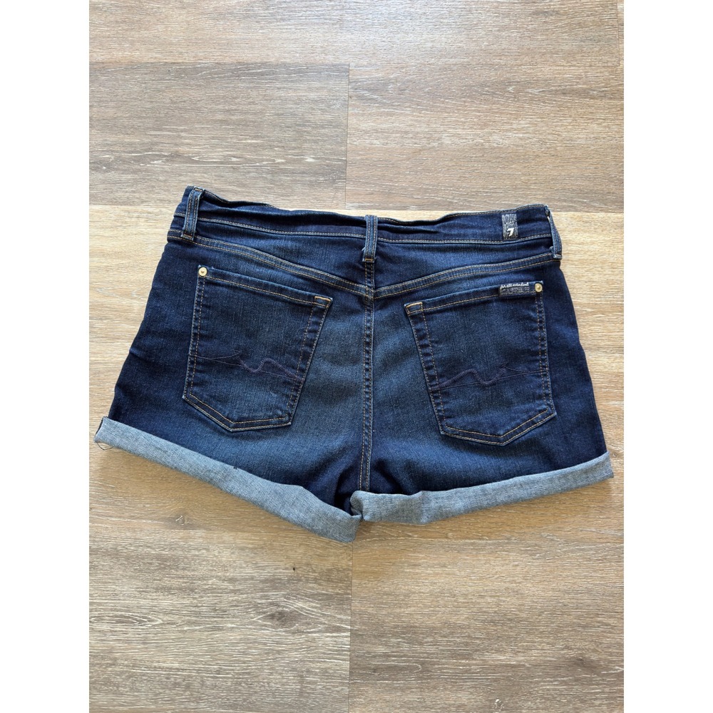 7 For All Mankind Women Dark Wash Cuffed Denim Jean Shorts Size 29 Indigo - Picture 5 of 8